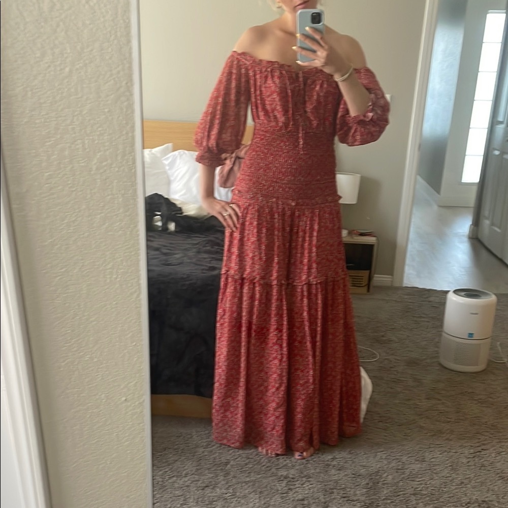 Elegant Red Off-Shoulder Maxi Dress